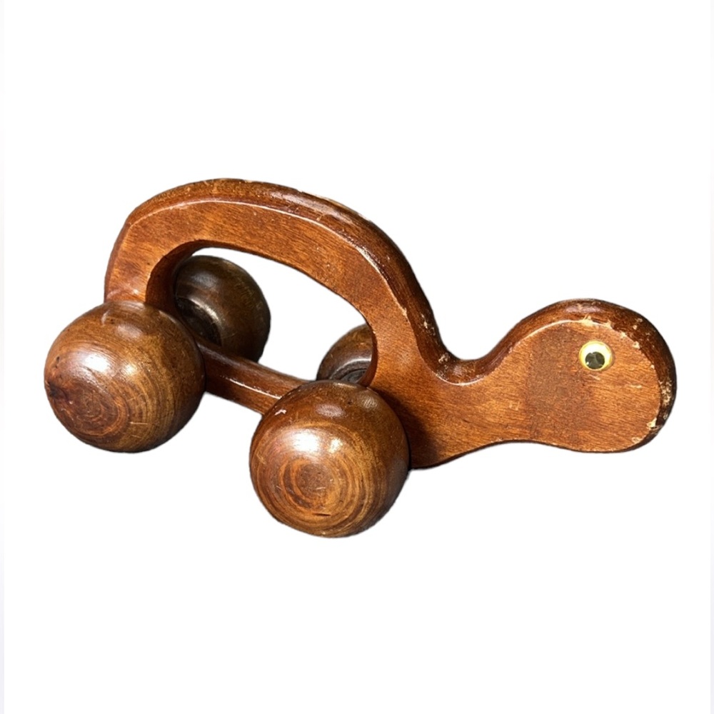 Vintage Wooden Turtle Massage Animal Rolling Massager